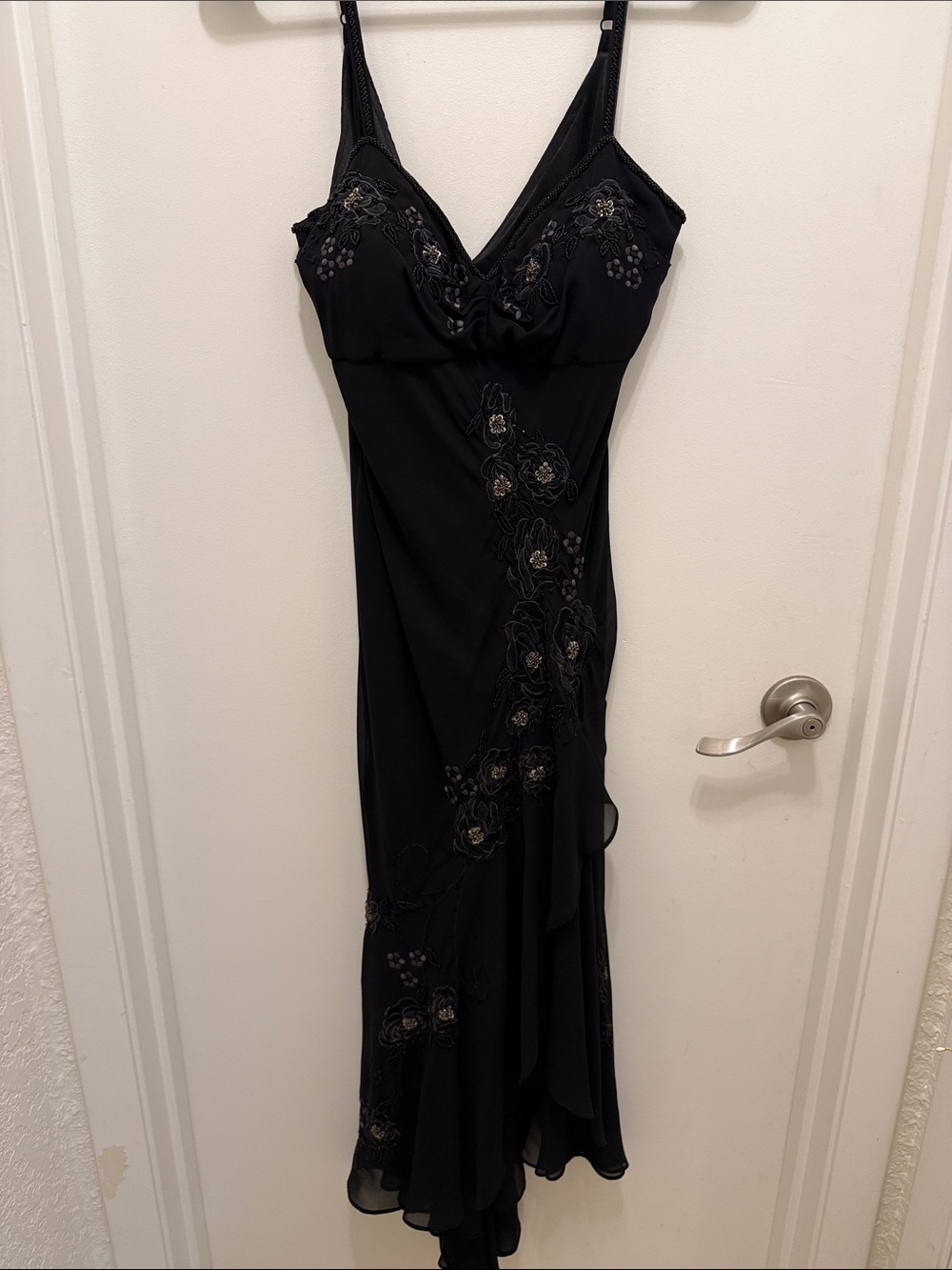 Vintage 90s R&M Richards Black Fairycore Dress Floral Beaded Embroidered